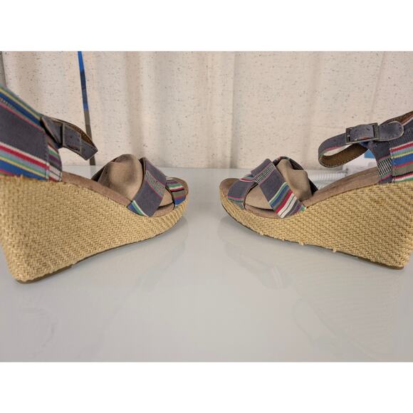 TOMS Women's Casual Wedge Sandals Blue Stripe Fabric Ankle Strap Platform Size 9 - Picture 4 of 9